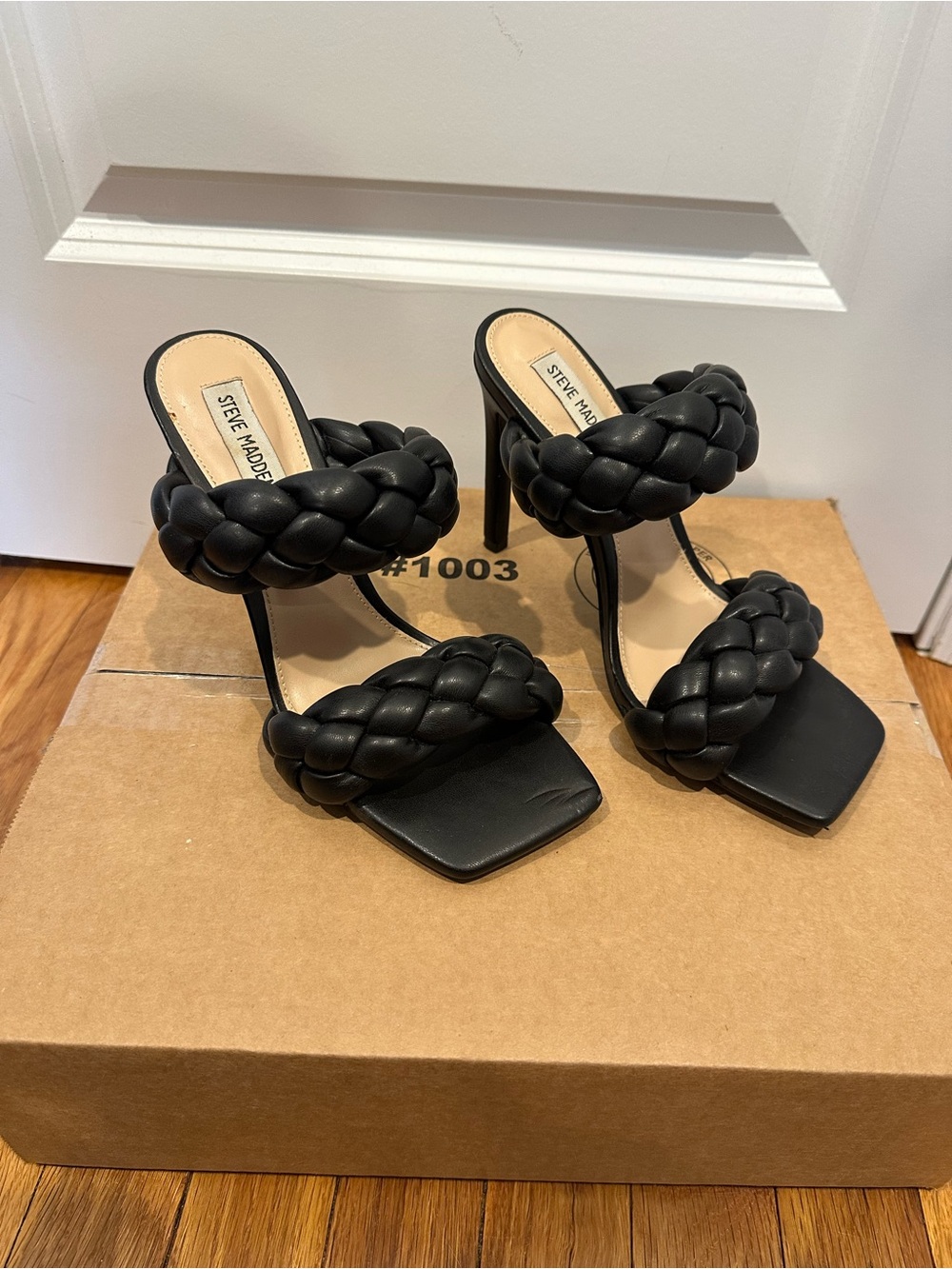 Steve Madden Black Braided Double-Strap High Heel Sandals